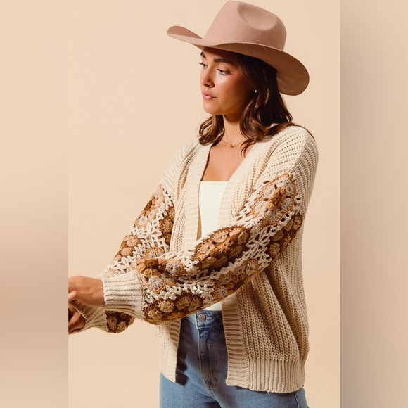 Beige ivory Flower floral granny embroidered cardigan boho bohemian sweater - Picture 8 of 16